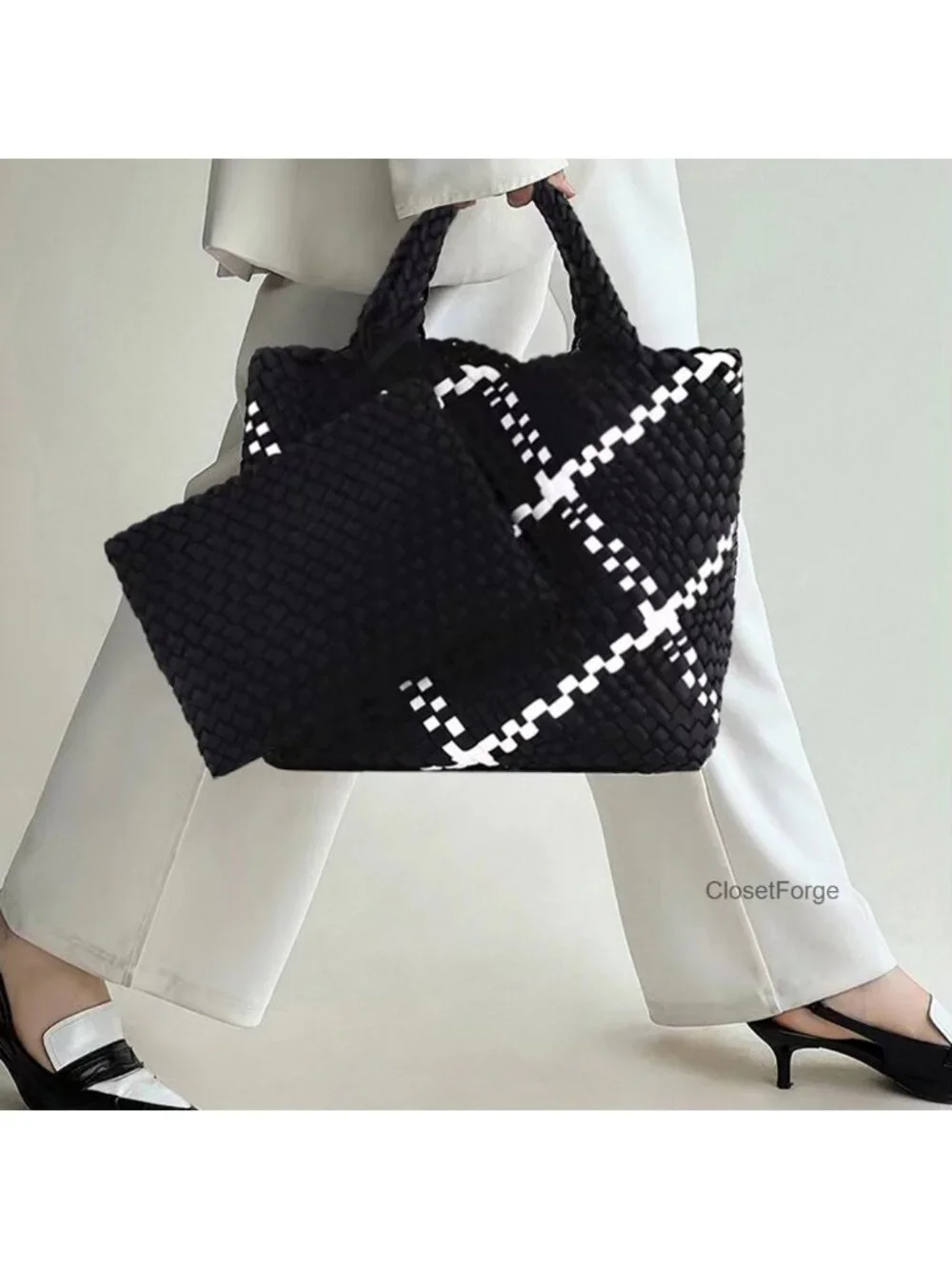 Woven Hobo Bag Women Neoprene Tote Handbag Large Capacity Handmade Shoulder Bag